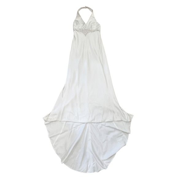 oleg cassini halter wedding dress David's Bridal Oleg Cassini White Halter Neck Beaded High Low Wedding Dress  6‎